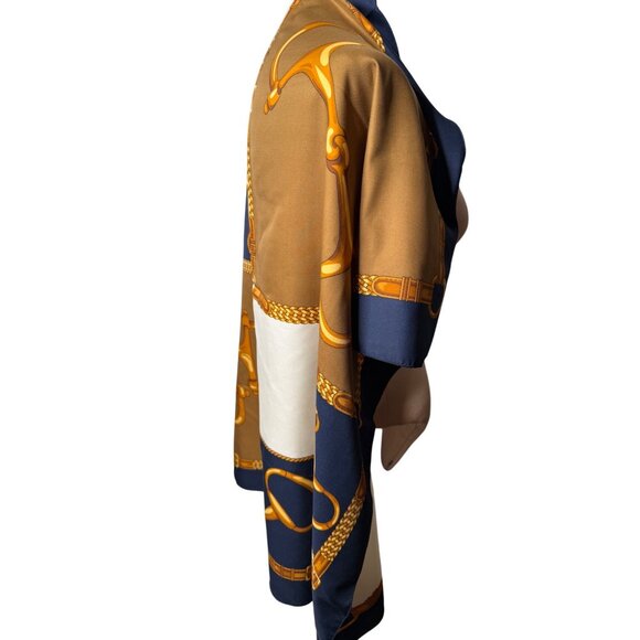 Vtg Equestrian Print Scarf Shawl 33" X 33" Blue & Gold Polyester Square Italy - Picture 2 of 9